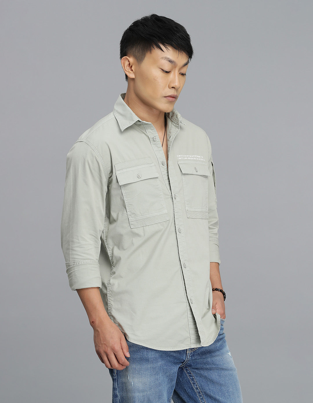 Smoke Green Full Sleeves Cargo Shirt