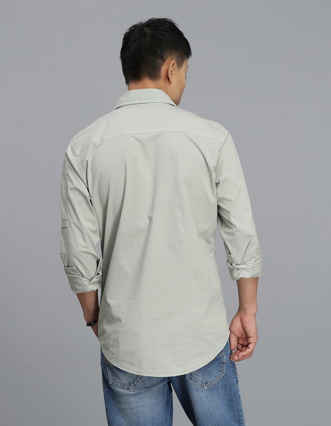 Smoke Green Full Sleeves Cargo Shirt
