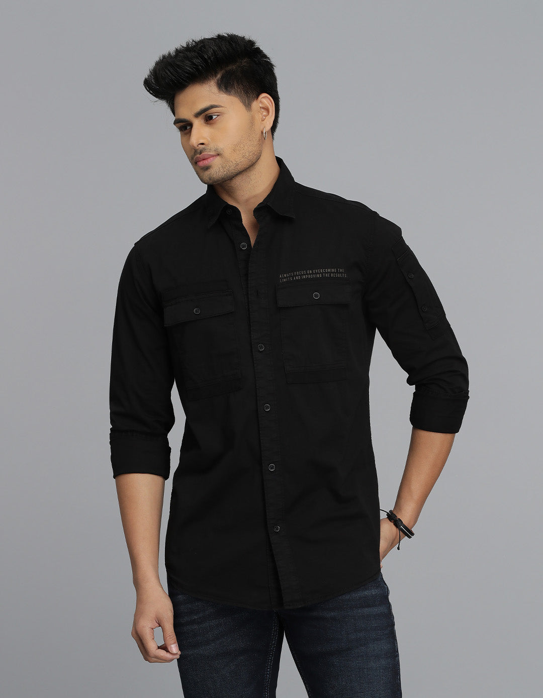 Black Full Sleeves Cargo Shirt