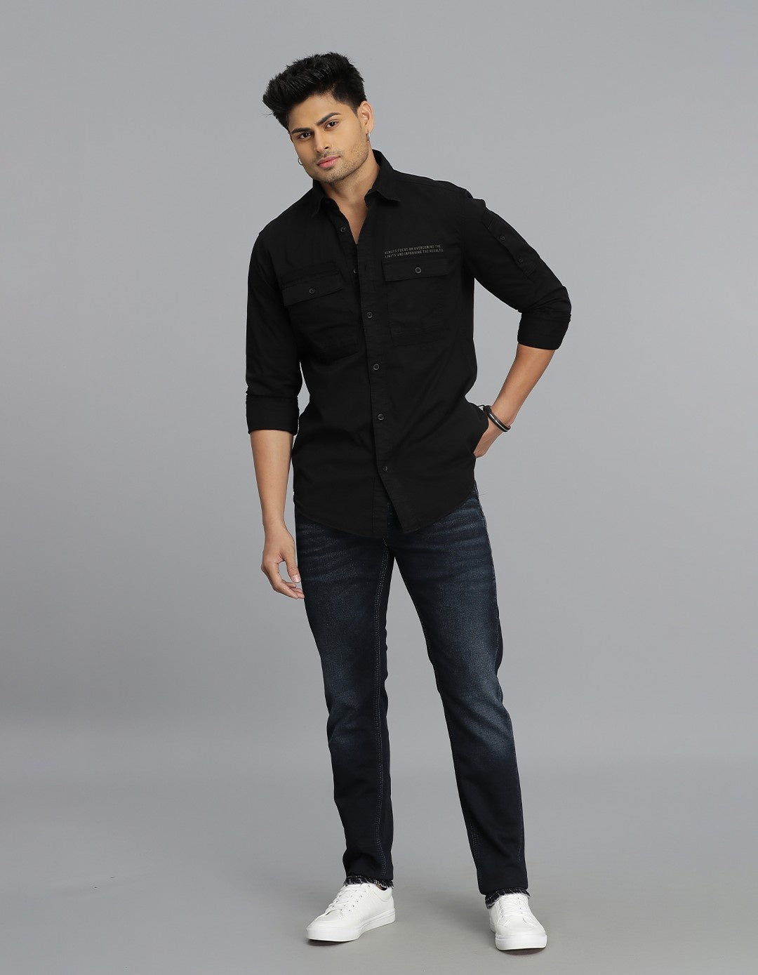 Black Full Sleeves Cargo Shirt
