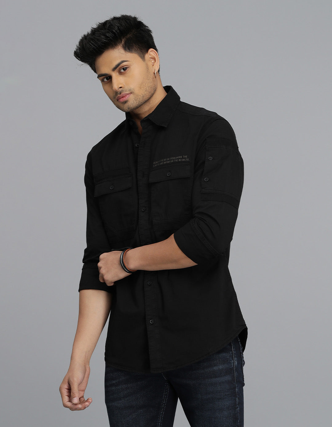 Black Full Sleeves Cargo Shirt