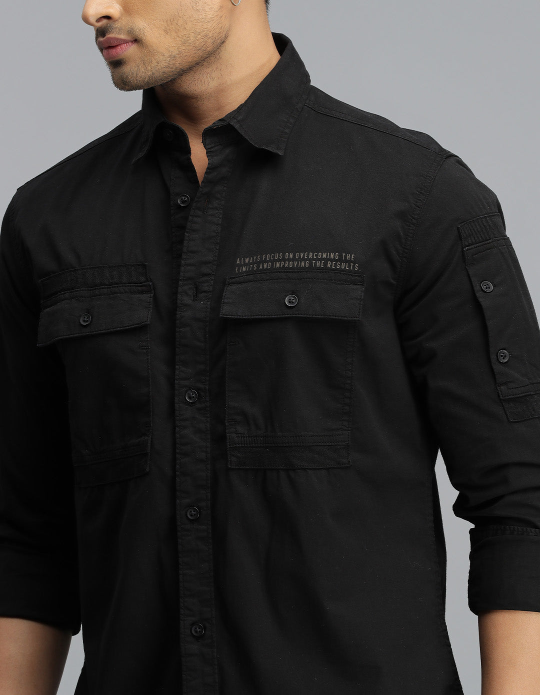 Black Full Sleeves Cargo Shirt