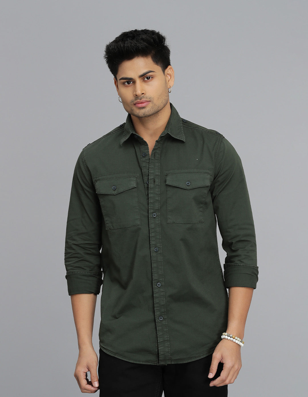Military Green Full Sleeves Cargo Shirt