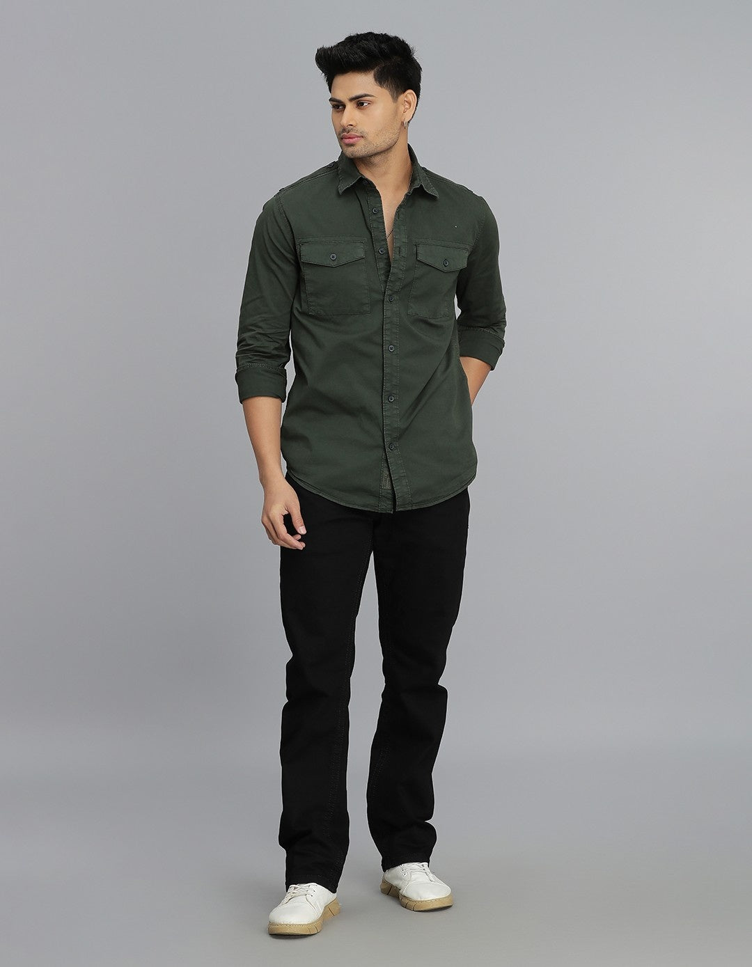 Military Green Full Sleeves Cargo Shirt