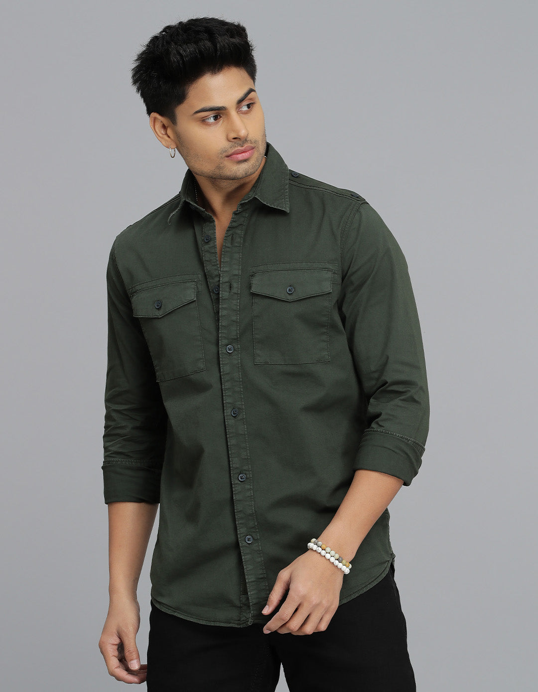 Military Green Full Sleeves Cargo Shirt