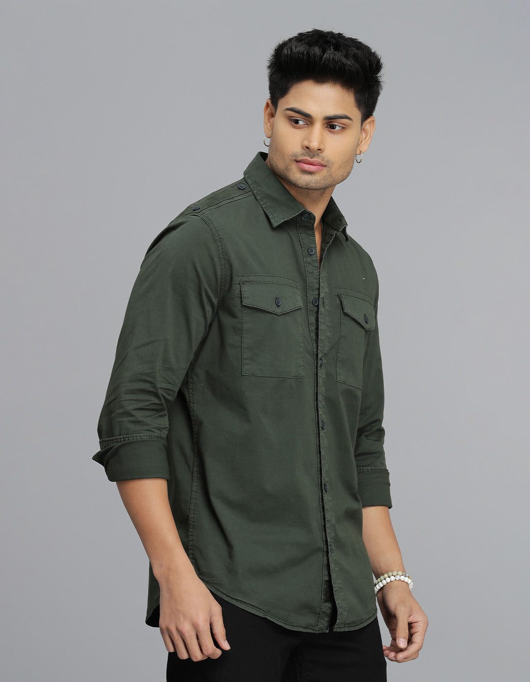 Military Green Full Sleeves Cargo Shirt