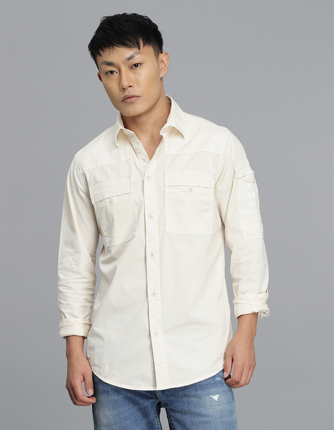 Lt Beige Full Sleeves Cargo Shirt