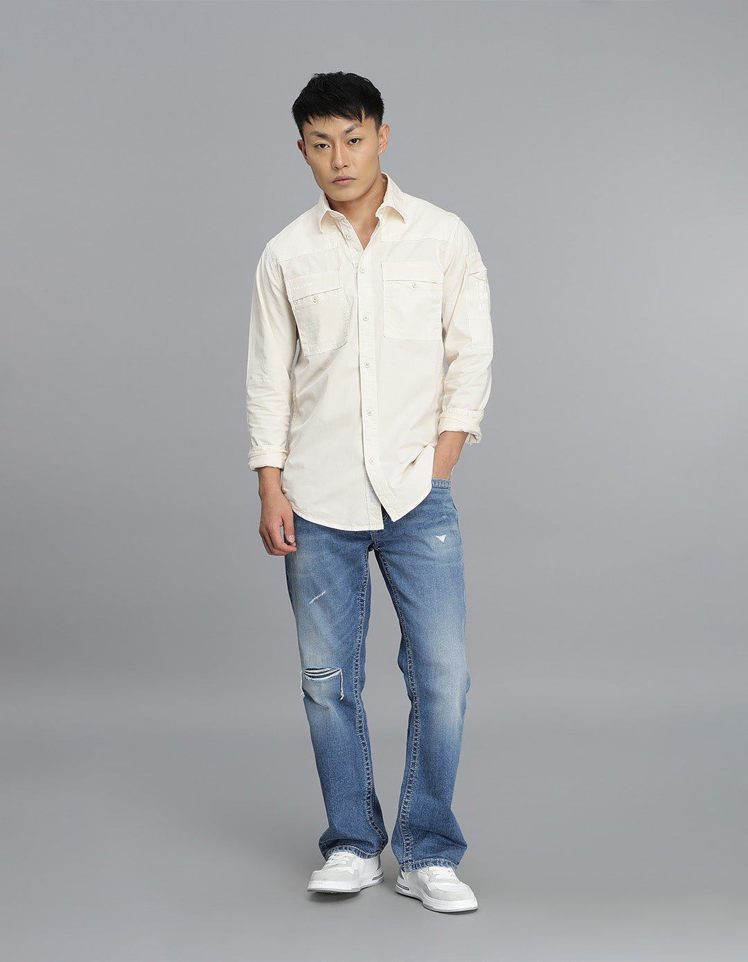 Lt Beige Full Sleeves Cargo Shirt