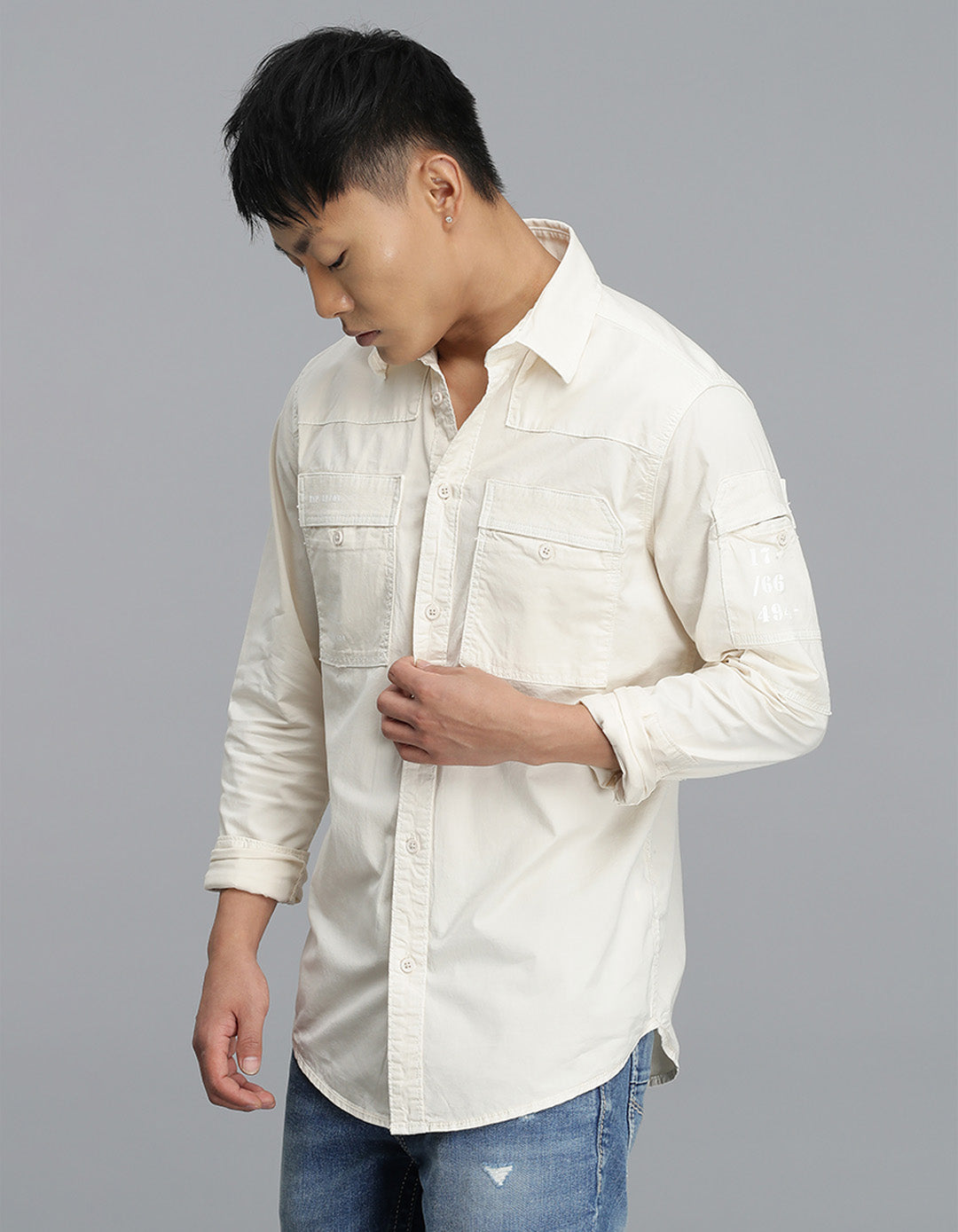 Lt Beige Full Sleeves Cargo Shirt
