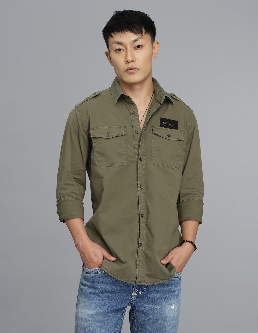 Olive Full Sleeves Cargo Shirt