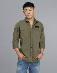 Olive Full Sleeves Cargo Shirt