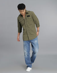 Olive Full Sleeves Cargo Shirt