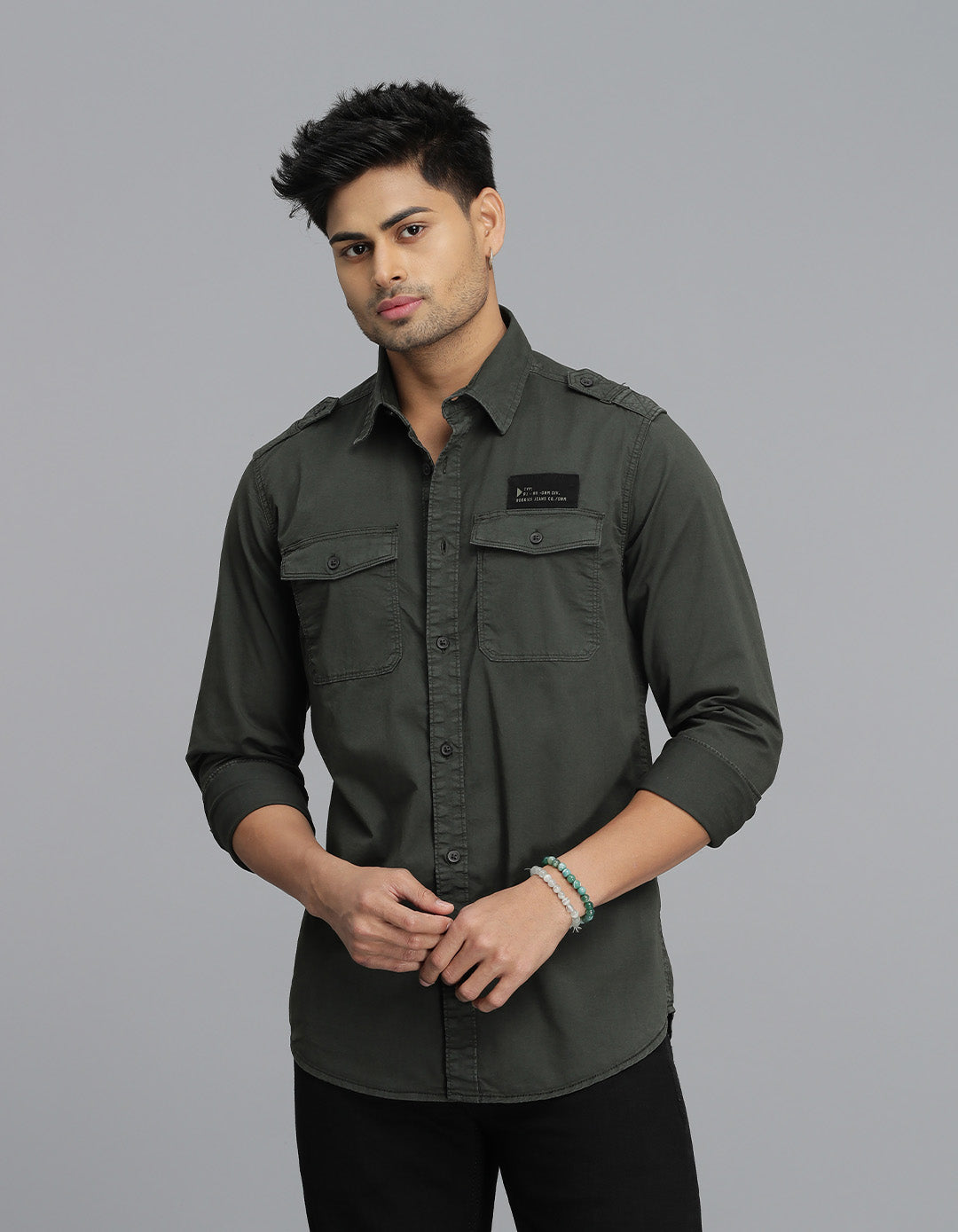 Dk M Green Full Sleeves Cargo Shirt