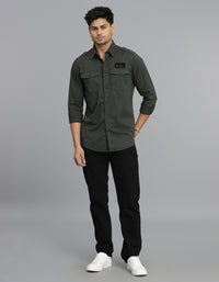 Dk M Green Full Sleeves Cargo Shirt