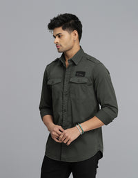 Dk M Green Full Sleeves Cargo Shirt