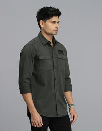 Dk M Green Full Sleeves Cargo Shirt