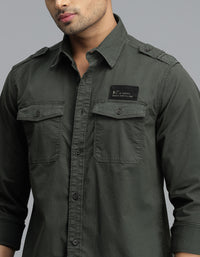 Dk M Green Full Sleeves Cargo Shirt