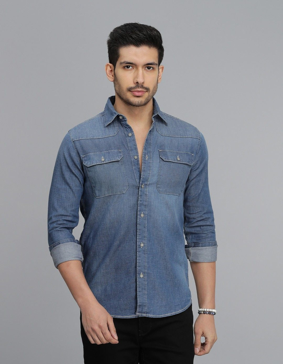 Med Blue Full Sleeves Denim Shirt