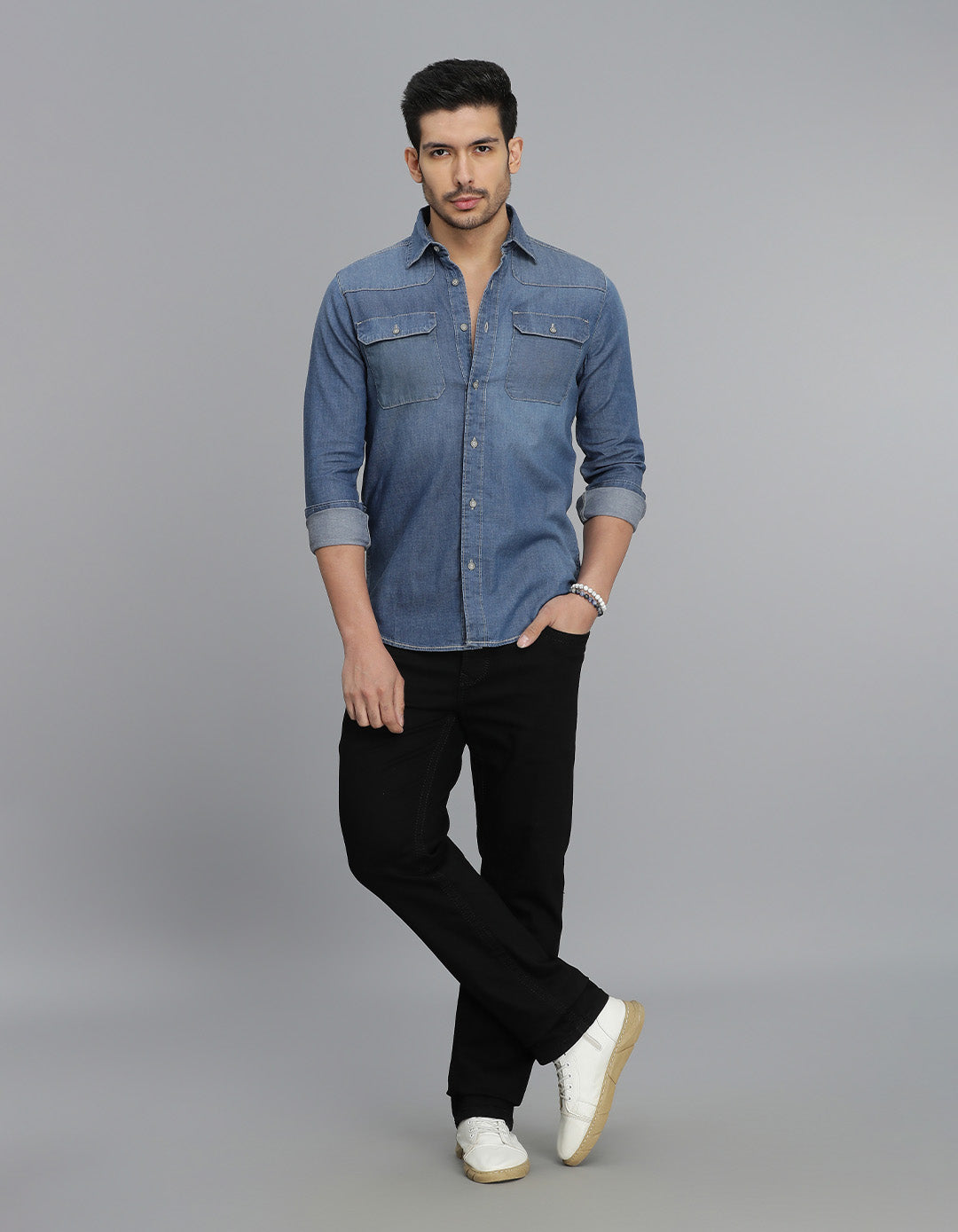 Med Blue Full Sleeves Denim Shirt