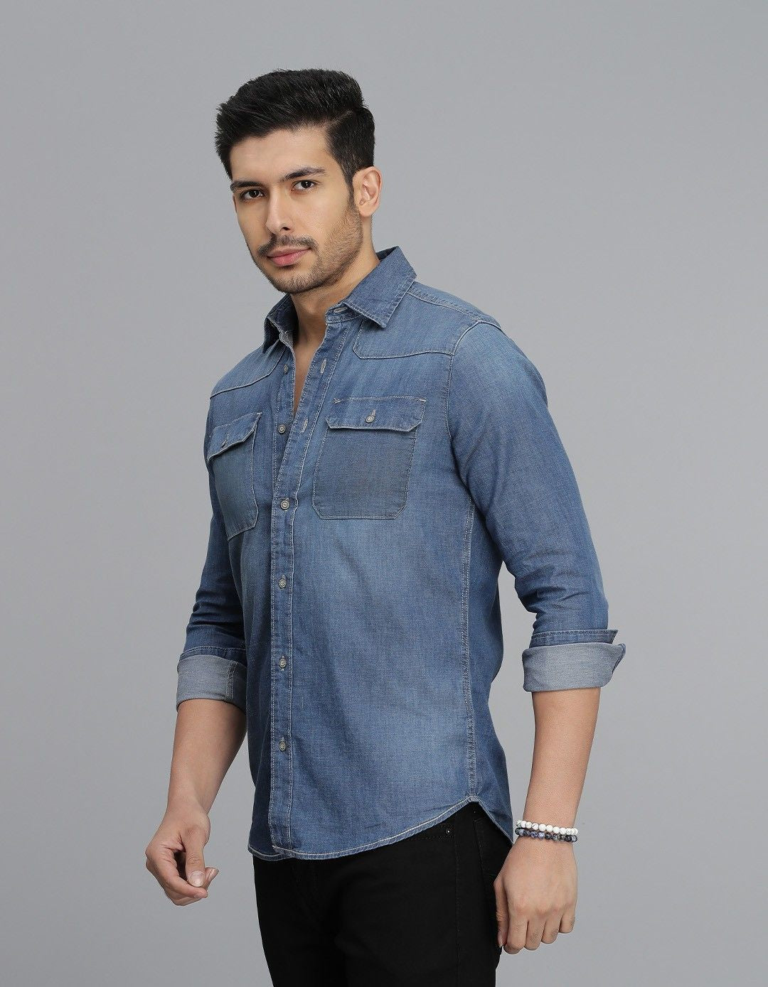 Med Blue Full Sleeves Denim Shirt