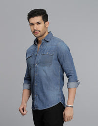 Med Blue Full Sleeves Denim Shirt