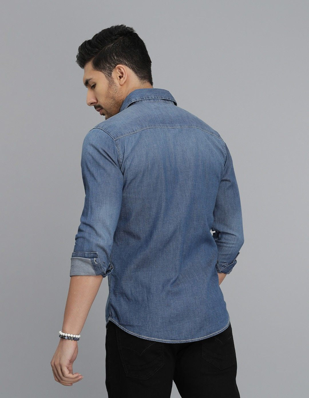 Med Blue Full Sleeves Denim Shirt