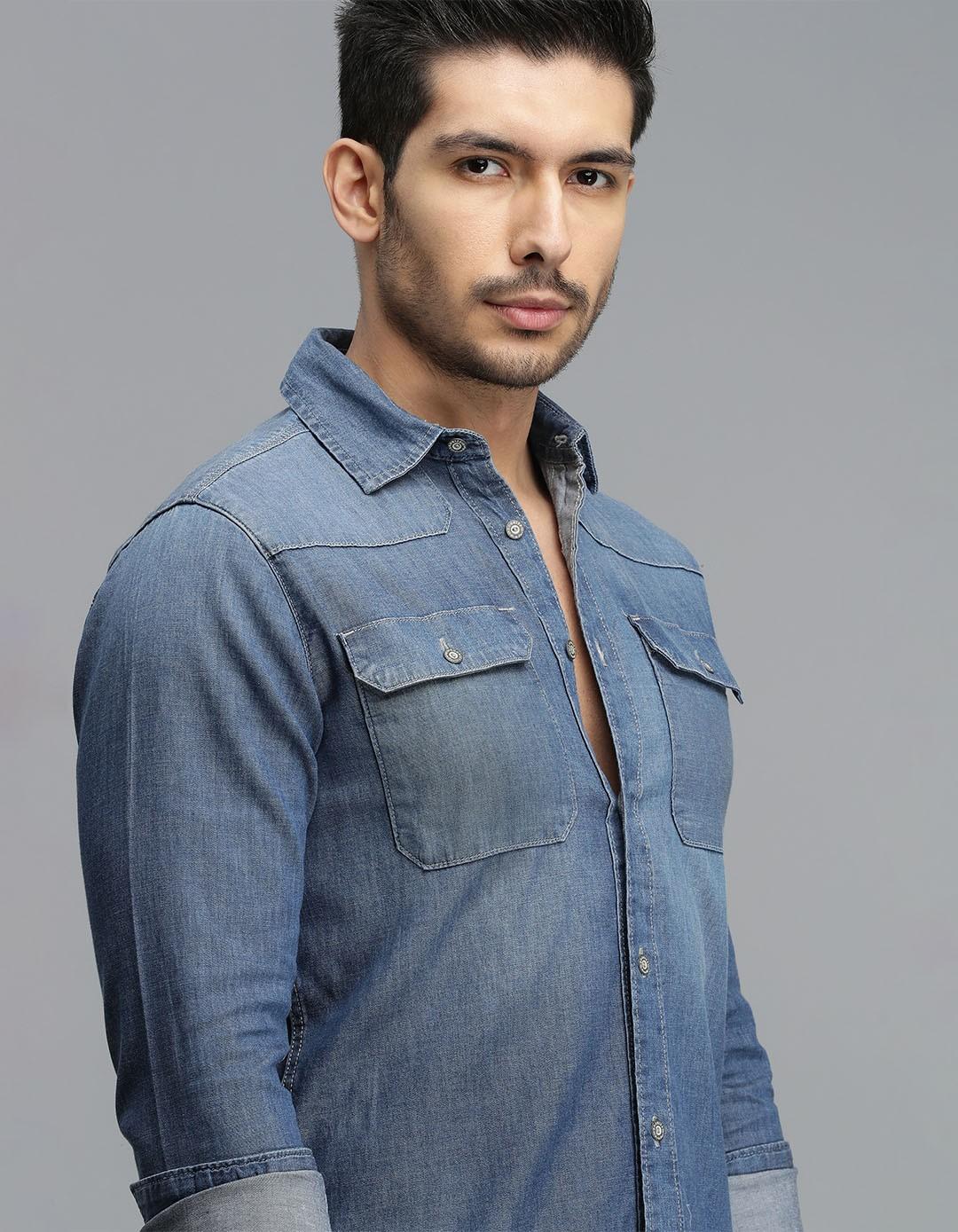 Med Blue Full Sleeves Denim Shirt