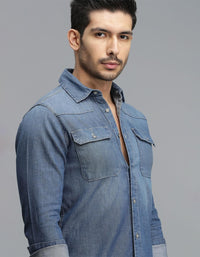 Med Blue Full Sleeves Denim Shirt