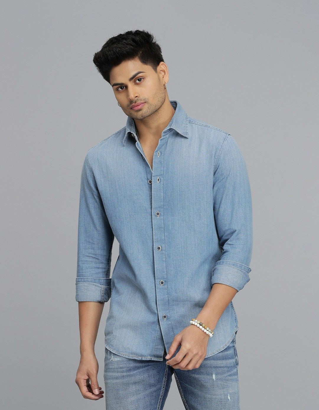 Med Blue Full Sleeves Denim Shirt