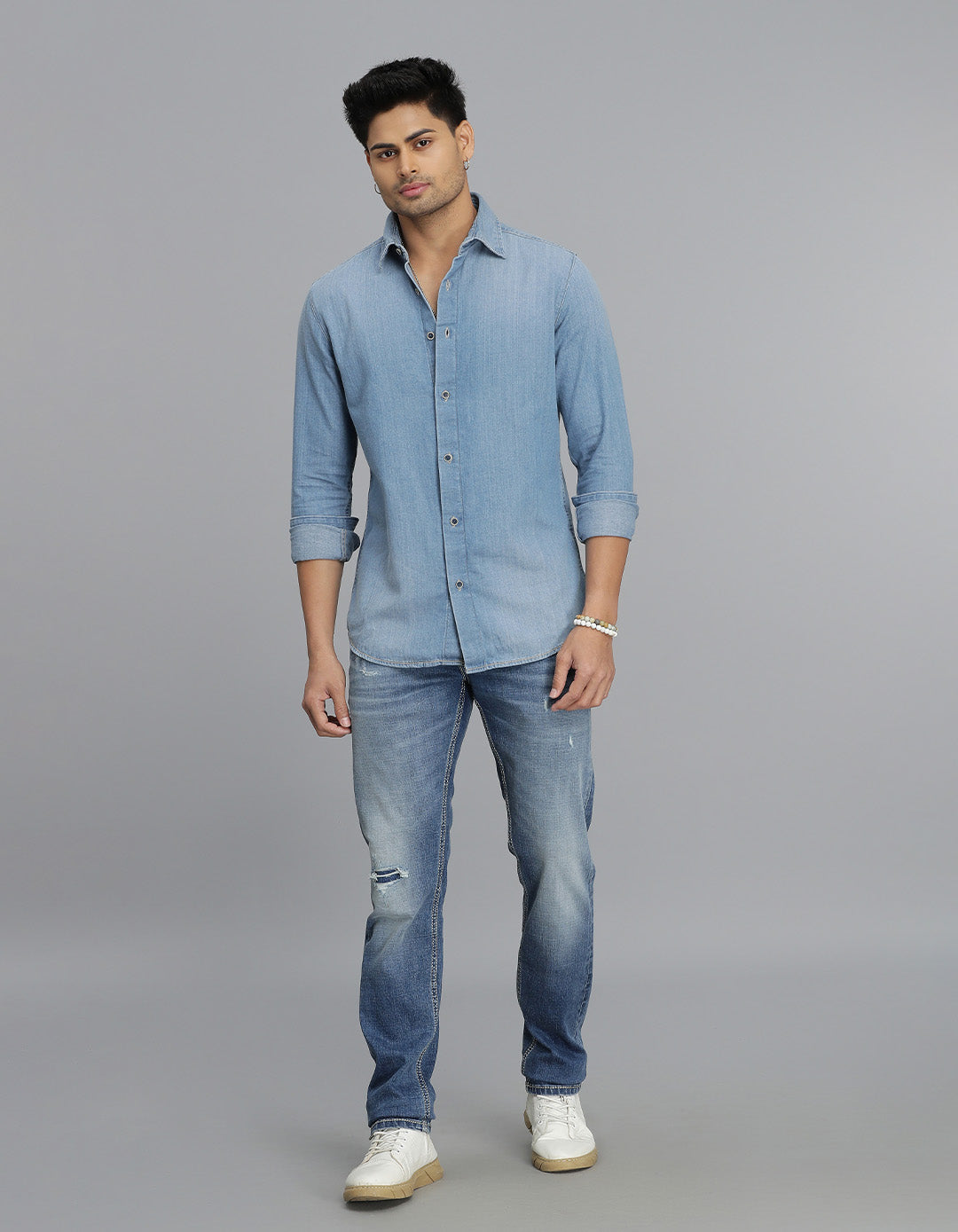 Med Blue Full Sleeves Denim Shirt