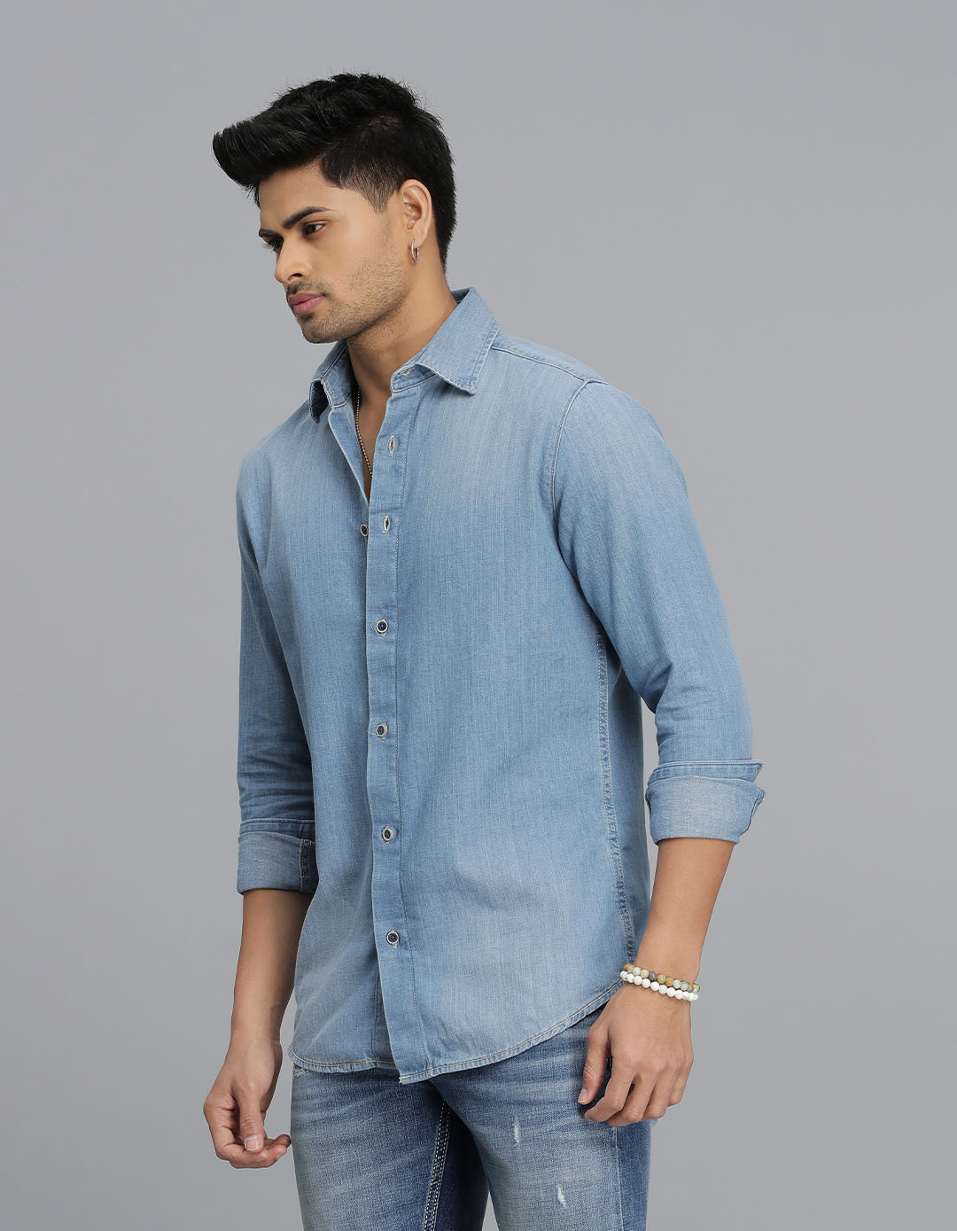 Med Blue Full Sleeves Denim Shirt