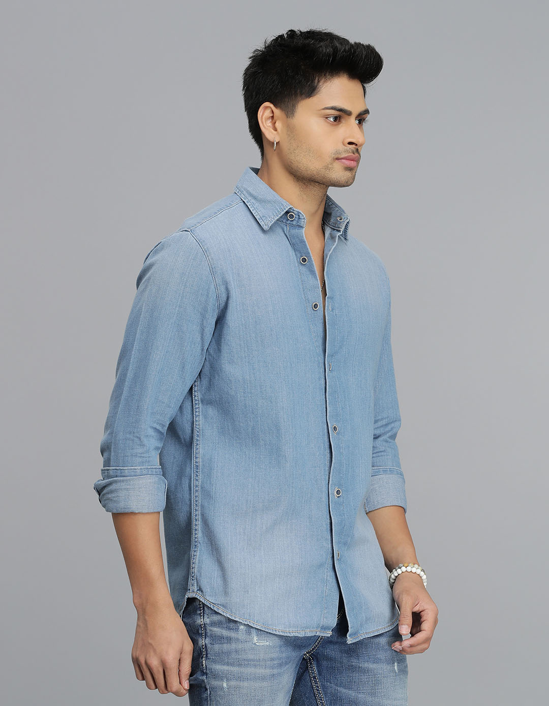 Med Blue Full Sleeves Denim Shirt