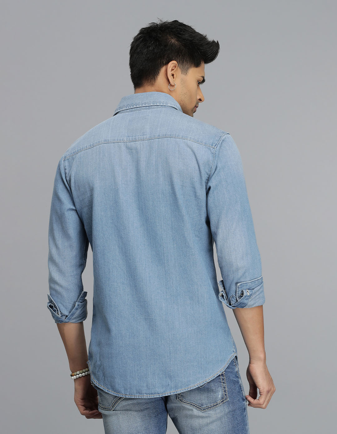 Med Blue Full Sleeves Denim Shirt