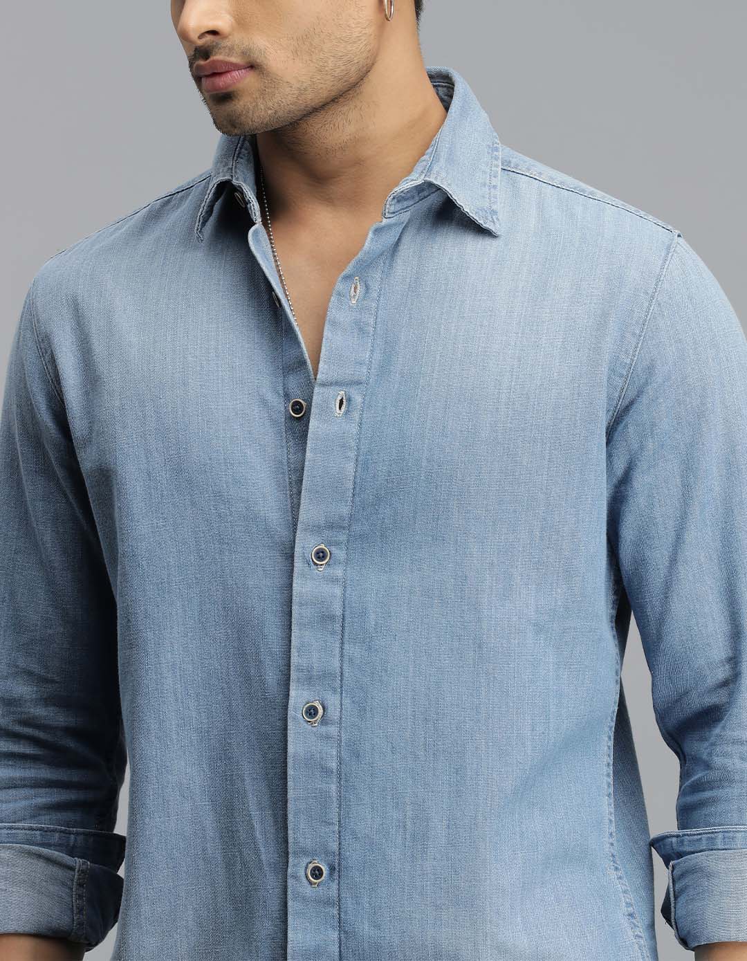 Med Blue Full Sleeves Denim Shirt