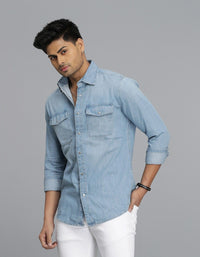 Med Blue Full Sleeves Denim Shirt