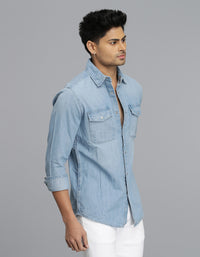 Med Blue Full Sleeves Denim Shirt