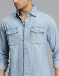 Med Blue Full Sleeves Denim Shirt