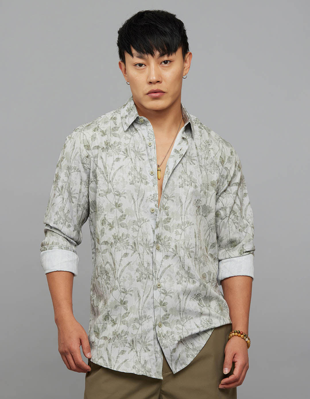 Green Full Sleeves Printed Shirt