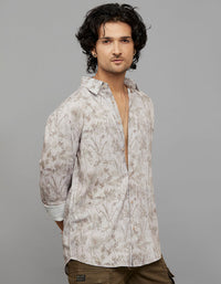 Khaki Full Sleeves Printed Shirt