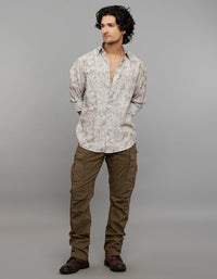 Khaki Full Sleeves Printed Shirt
