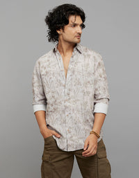 Khaki Full Sleeves Printed Shirt