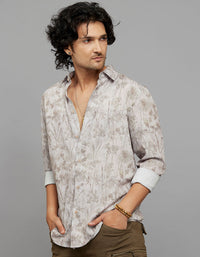 Khaki Full Sleeves Printed Shirt