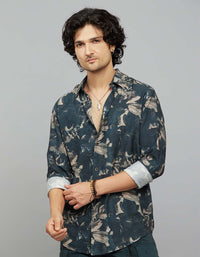 Dark Green Full Sleeves Printed Shirt