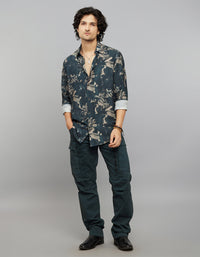 Dark Green Full Sleeves Printed Shirt