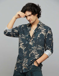 Dark Green Full Sleeves Printed Shirt