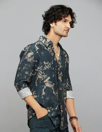 Dark Green Full Sleeves Printed Shirt