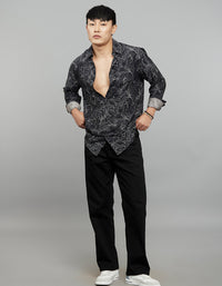Black Full Sleeves Printed Shirt