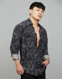 Black Full Sleeves Printed Shirt