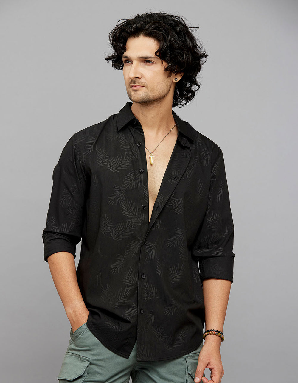 Black Full Sleeves Printed Shirt