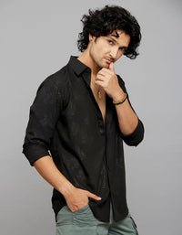 Black Full Sleeves Printed Shirt